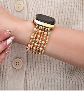 Cape Diablo Women's Golden Demure Gold Bead Stretch Apple Watch Band Small NWT